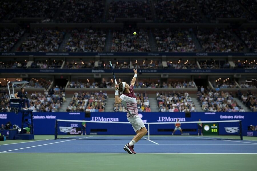 Tenis, grandslam US Open v New Yorku, Casper Ruud během finále v Národním tenisovém centru, Flushing Meadows