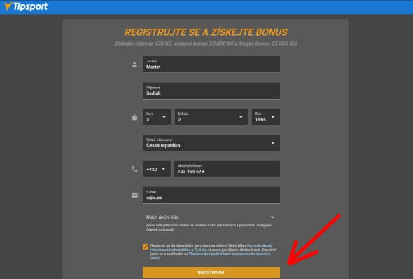 Tipsport - návod na registraci (2)