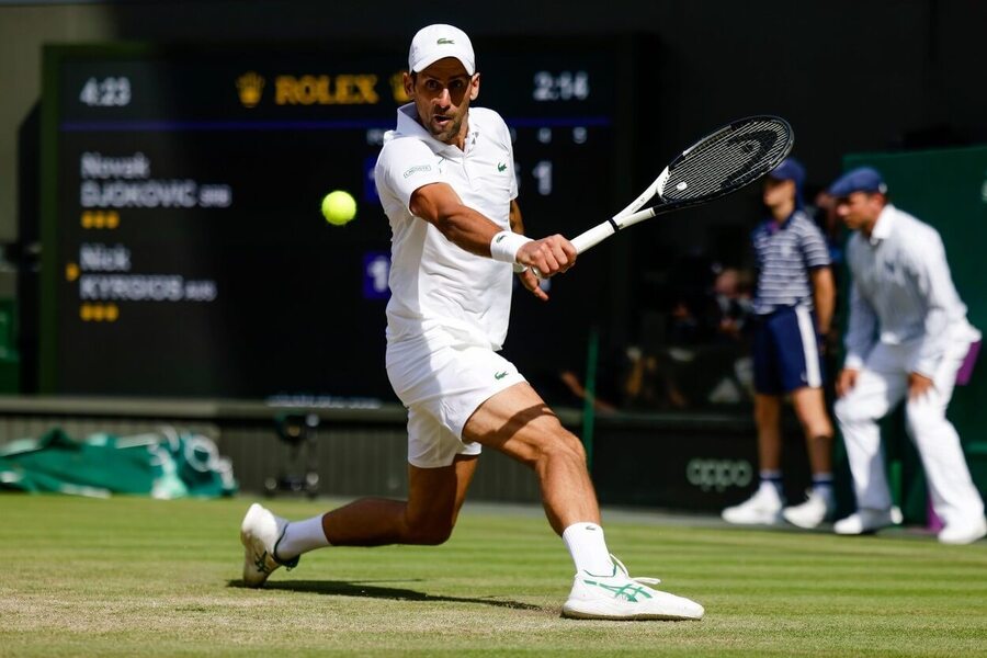 Tenis, Novak Djokovič během finále grandslamu Wimbledon, Londýn, Anglie