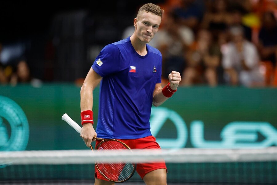 Tenis, ATP, Jiří Lehečka během utkání Davis Cupu, duel proti Srbsku ve skupině