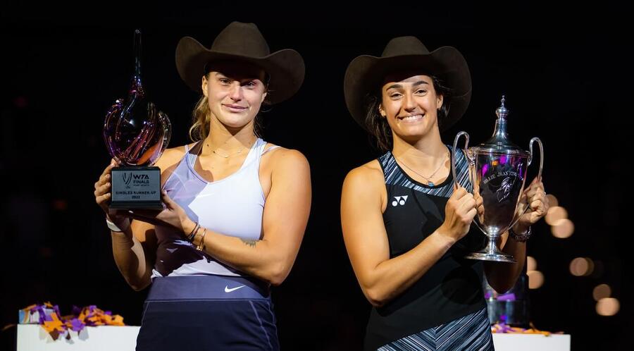 Aryna Sabalenka a Caroline Garcia po finále Turnaje mistryň - WTA Finals 2023 uspořádá Cancún v Mexiku