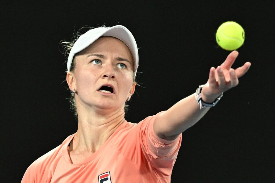 Česká tenistka Barbora Krejčíková ve vítězném zápase na Australian Open 2024, kde ji v osmifinále vyzve Mirra Andreeva