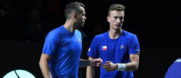 Tenis, Davis Cup - Davisův pohár, Adam Pavlásek a Jiří Lehečka během čtyřhry proti Austrálii
