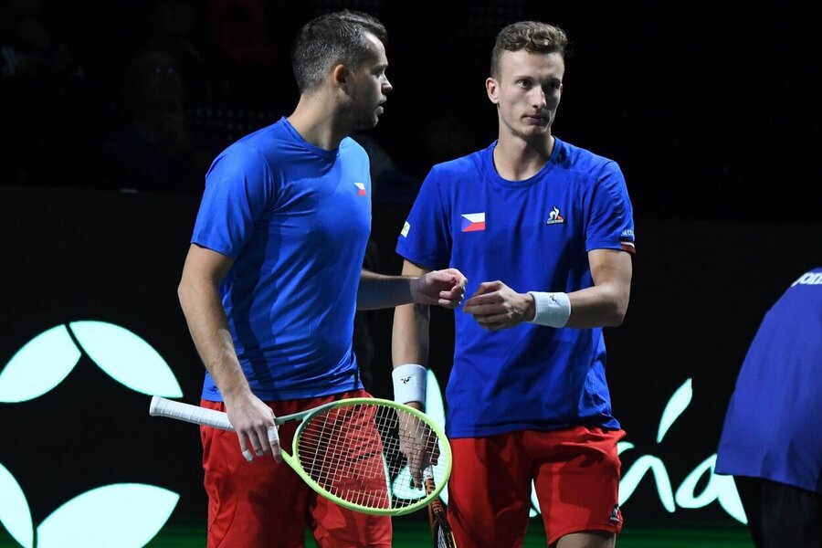 Tenis, Davis Cup - Davisův pohár, Adam Pavlásek a Jiří Lehečka během čtyřhry proti Austrálii