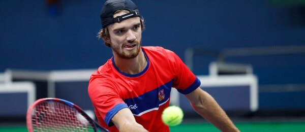 Tenis, ATP, Tomáš Macháč na tréninku Davis Cupu před zápasem s Izraelem