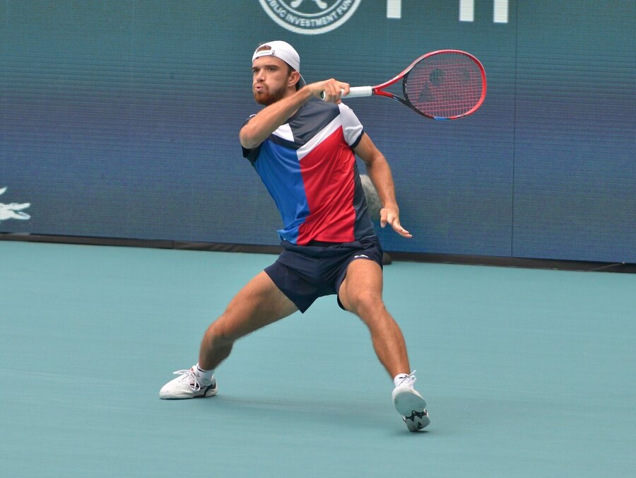 Tenis, ATP, Tomáš Macháč během turnaje ATP 1000 v Miami, Florida, USA