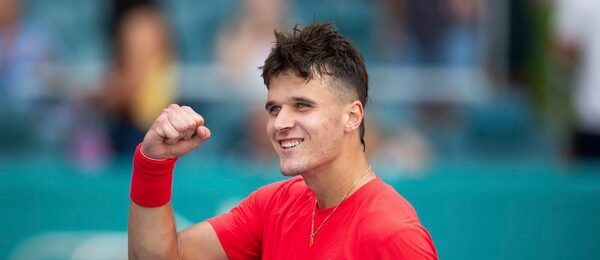 Tenis, ATP, Jakub Menšík po vítězném zápase v Miami, Florida, USA