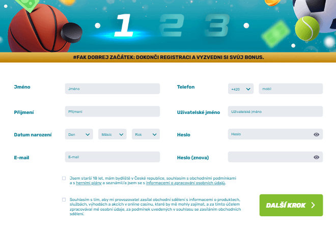 Registrace fBET - formulář