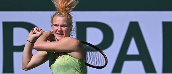 Kateřina Siniaková v zápase na WTA 2025 Indian Wells, dnes Siniaková hraje 1. kolo na WTA 1000 Madrid Open 2025 