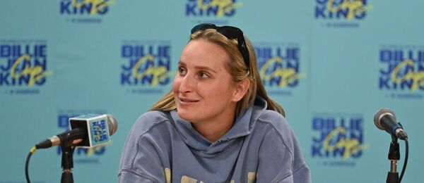 Markéta Vondroušová během tiskové konference tenisového Poháru Billie Jean Kingové, duben 2025