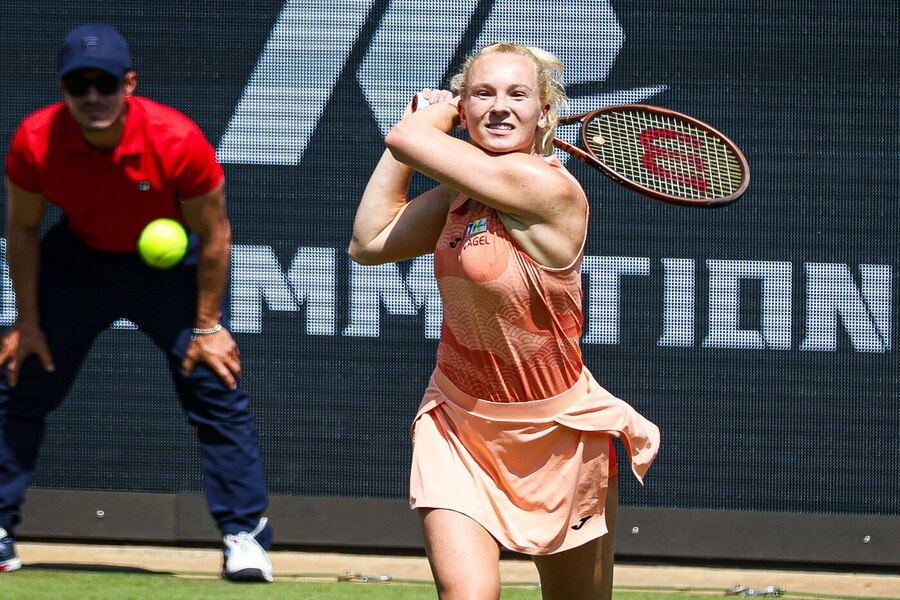 Kateřina Siniaková ve vítězném utkání na WTA Berlin Open 2025, Siniaková dnes hraje osmifinále proti Rybakině