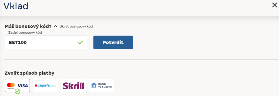 Kam zadat promo kód MerkurXtip? Pole pro akční kód pro bonus k 1. vkladu