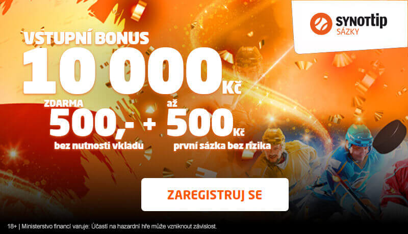SYNOT TIP vstupní bonusy - 500 za registraci, 500 Kč free bet a až 10 000 Kč za vklad