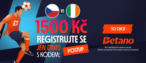 Zaregistrujte se dnes u Betana s promo kódem POSTUP a získejte sázku zdarma v hodnotě 1500 Kč