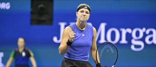 Tenis, grandslam US Open, Karolína Muchová během se raduje při zápase v New Yorku
