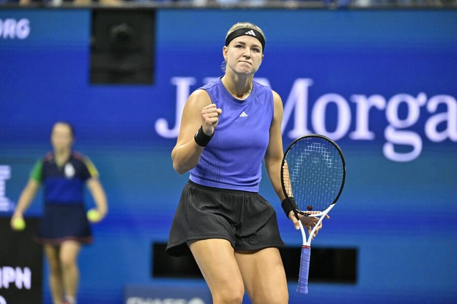 Tenis, grandslam US Open, Karolína Muchová během se raduje při zápase v New Yorku