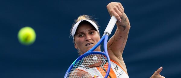 Česká tenistka Markéta Vondroušová ve vítězném zápase na US Open 2025, dnes hraje 2. kolo proti McCartney Kessler.