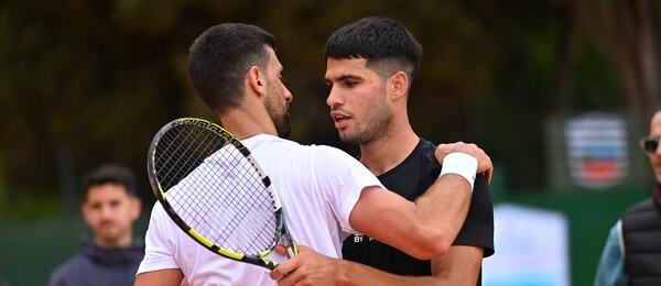 Tenis, ATP, Novak Djokovič a Carlos Alcaraz během tréninku na Masters v Monaku