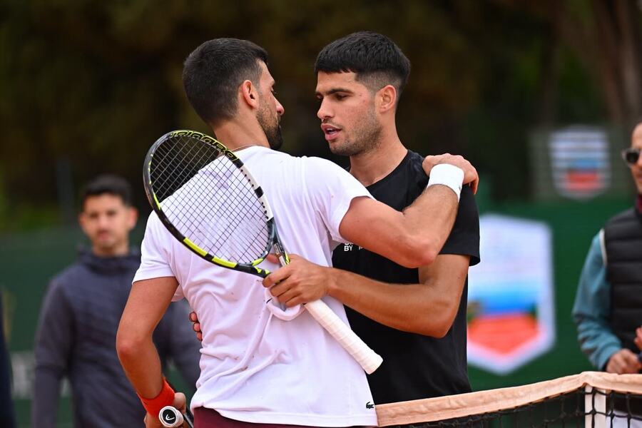 Tenis, ATP, Novak Djokovič a Carlos Alcaraz během tréninku na Masters v Monaku
