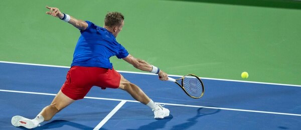 Jiří Lehečka během utkání Davis Cupu proti USA