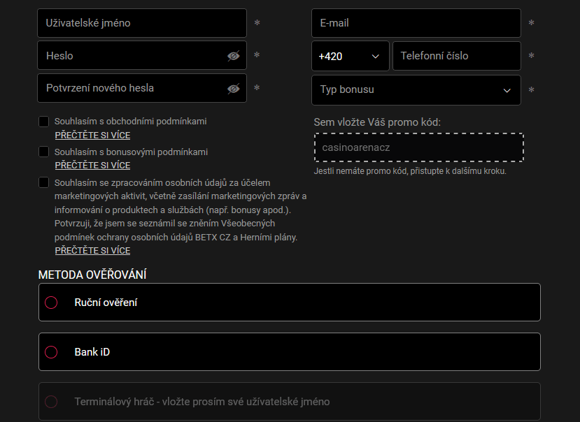 Registrace u&nbsp;BetX - promo kód
