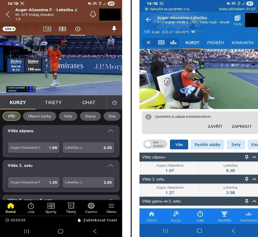 Ukazka live streamů u&nbsp;Fortuny a&nbsp;Tipsportu