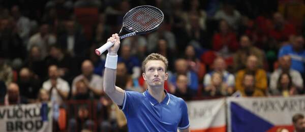 Jiří Lehečka v kvalifikačním utkání Davis Cupu proti Švédsku