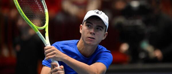 Dalibor Svrčina během kvalifikačního duelu Davis Cupu v Jihlavě