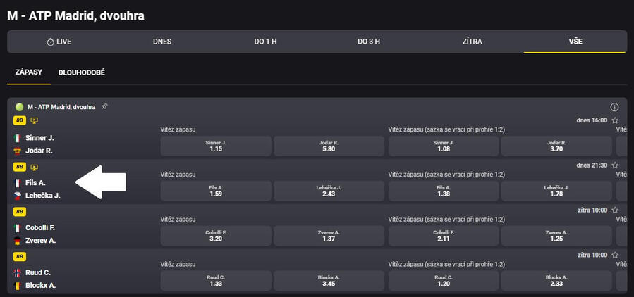 Fortuna BetBuilder – 1.&nbsp;krok