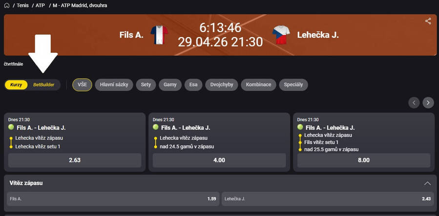 Fortuna BetBuilder – 2.&nbsp;krok