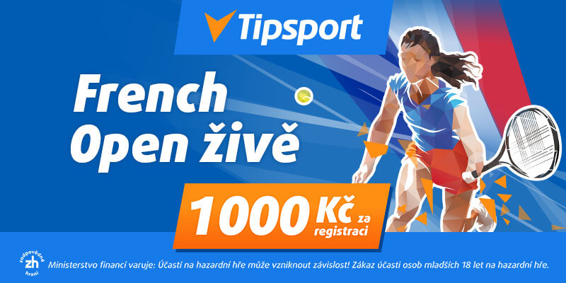 Sledujte French Open 2026 s&nbsp;bonusem 1000&nbsp;Kč za registraci u&nbsp;Tipsportu